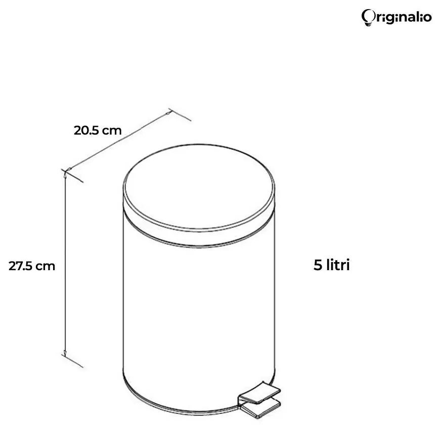 Coș de gunoi (5 Litri), cu Pedală, Găleată detașabilă, Mâner și Capac batant (Anti-mirosuri), Oțel inoxidabil + Polipropilenă, 20.5 x 27.5 cm, Argintiu + Negru