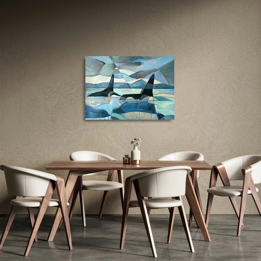 Tablou pe sticlă - Balene (70x50 cm)
