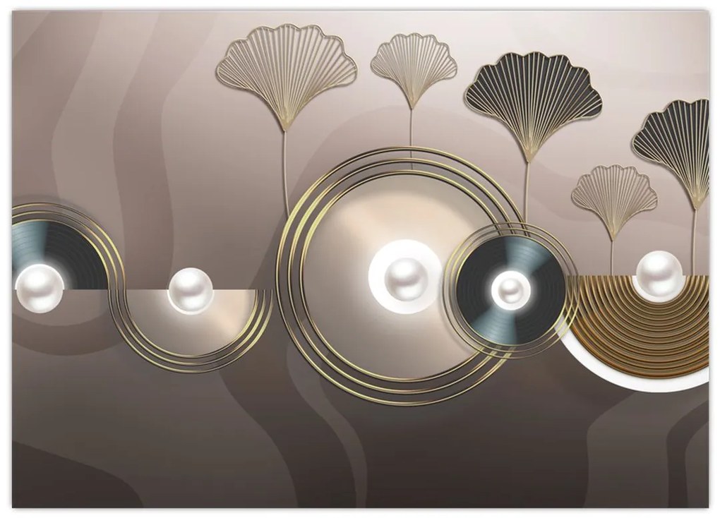 Tablou pe sticlă - Abstract maro-auriu (70x50 cm)