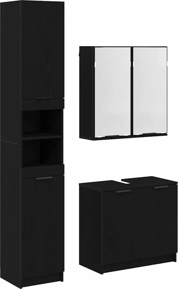 vidaXL Set dulap baie cu raft cu ușă 3 pcs Stejar Negru Lemn compozit