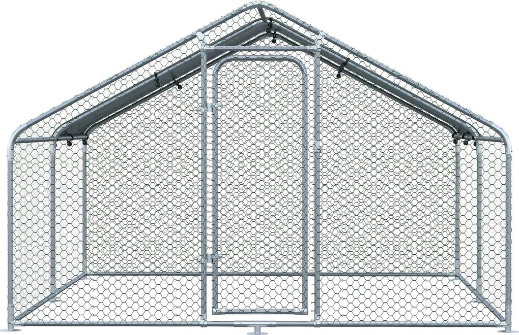 PawHut Coteț Găini Metal Galvanizat Copertină UV Spațiu Amprent 300x400x195cm Argintiu | Aosom Romania