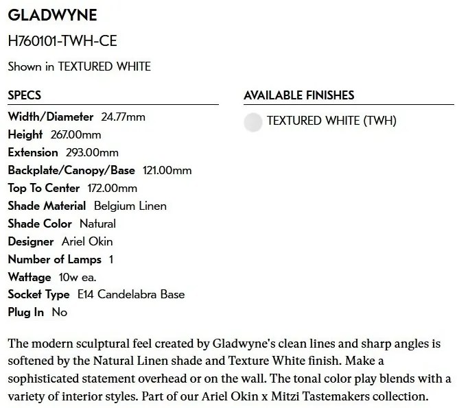 Aplica de perete LUX, Metal, Alb, Abajur In, GLADWYNE