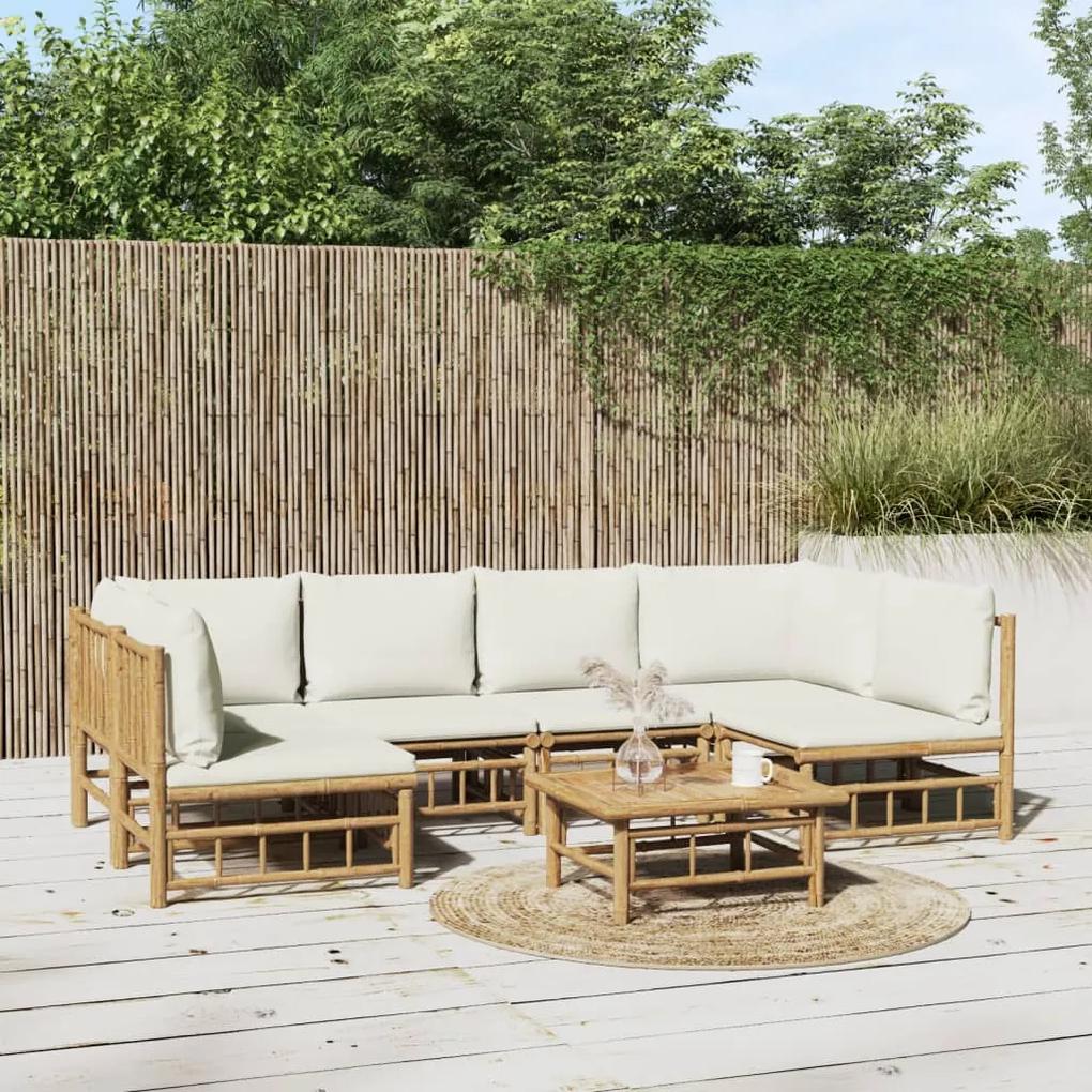 3155198 vidaXL Set mobilier de grădină cu perne alb crem, 7 piese, bambus