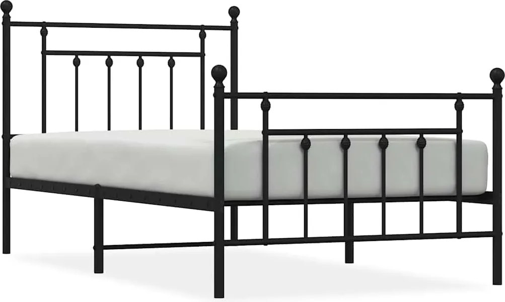 vidaXL Cadru pat metalic cu tăblii de cap/picioare, negru, 100x190 cm
