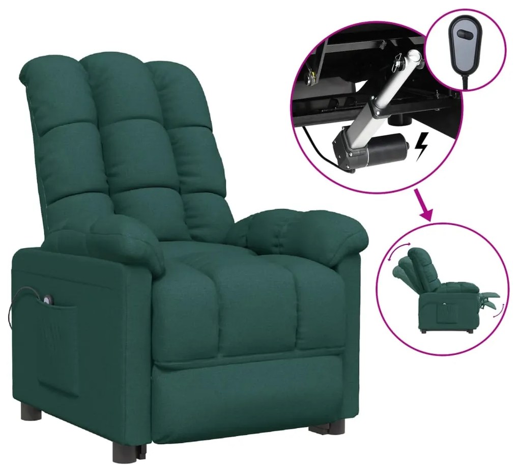 3073754 vidaXL Fotoliu rabatabil electric, verde închis, material textil