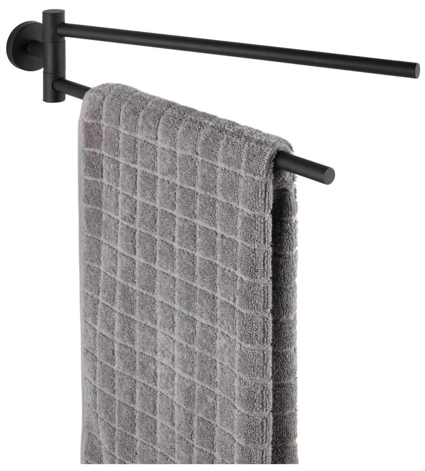 WENKO 24238100 - Suport pentru prosoape BOSIO BLACK, 5,5 x 43 cm, inox/argintiu