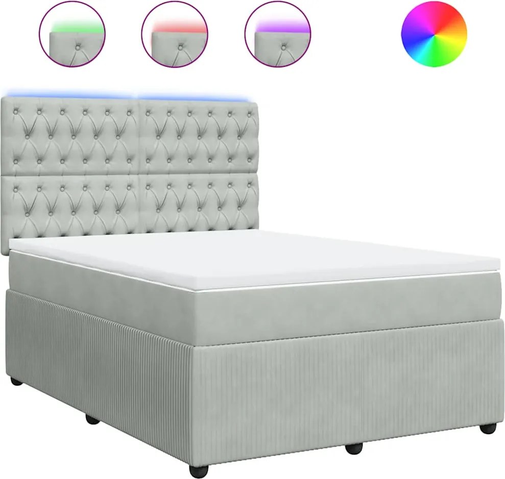 vidaXL Pat box spring cu saltea, gri deschis, 160x200 cm, catifea