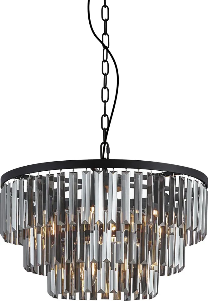 Candelabru modern negru cu sticlă fumurie, 9 lumini - Amel