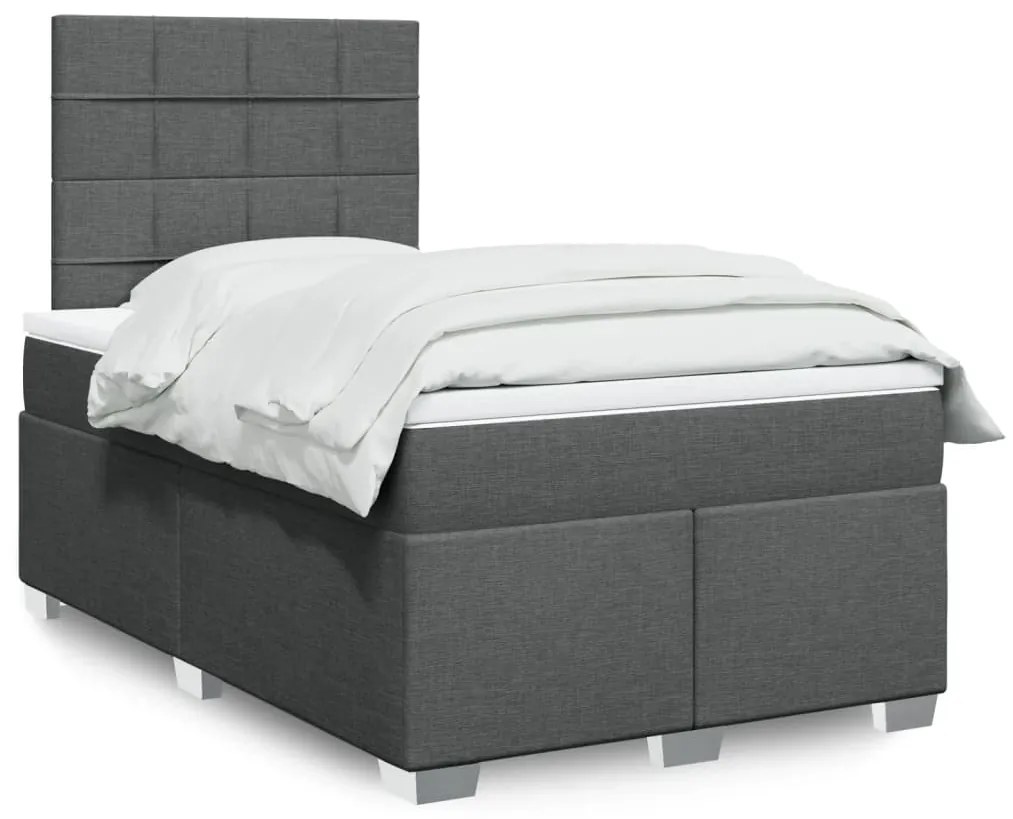 vidaXL Pat box spring cu saltea, gri închis, 120x200 cm, textil