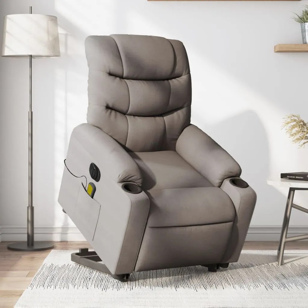 vidaXL Fotoliu electric masaj rabatabil cu ridicare, gri taupe, textil