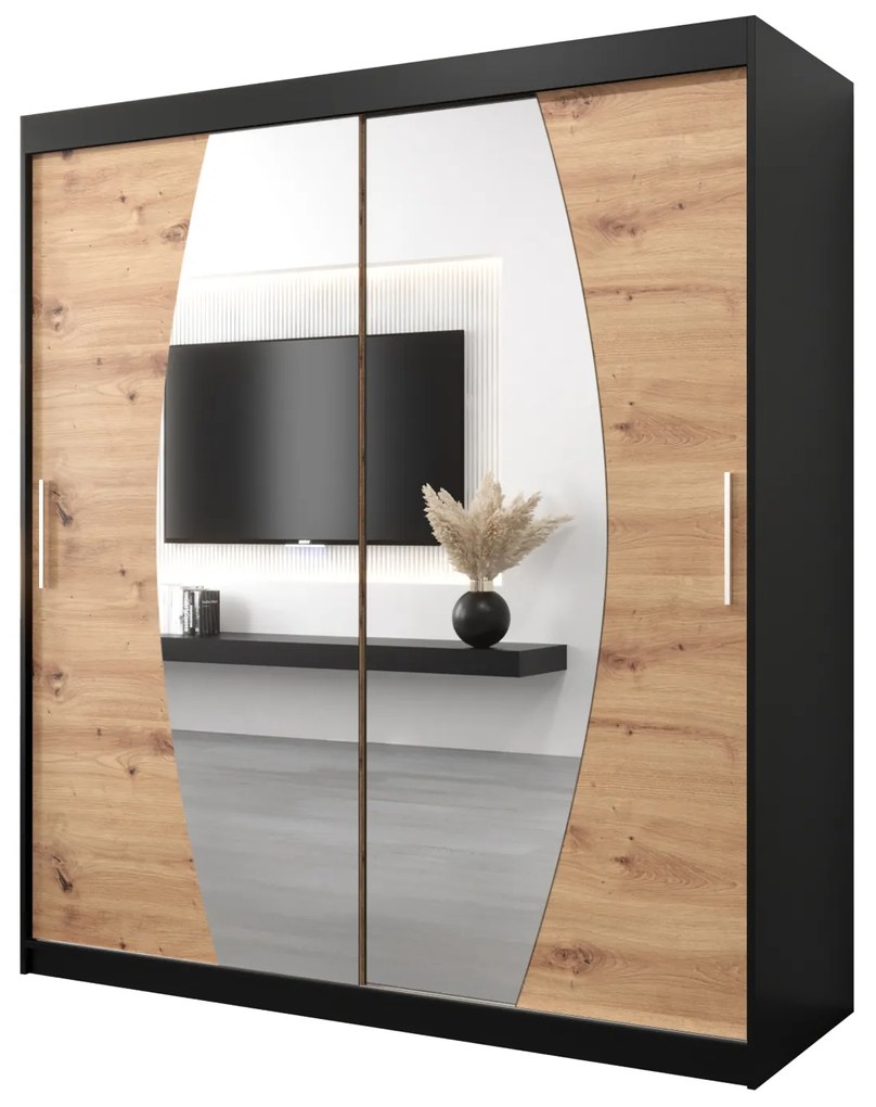 Dulap de haine 180 cm Eclipse (Negru mat + Stejar artisan). 1063419
