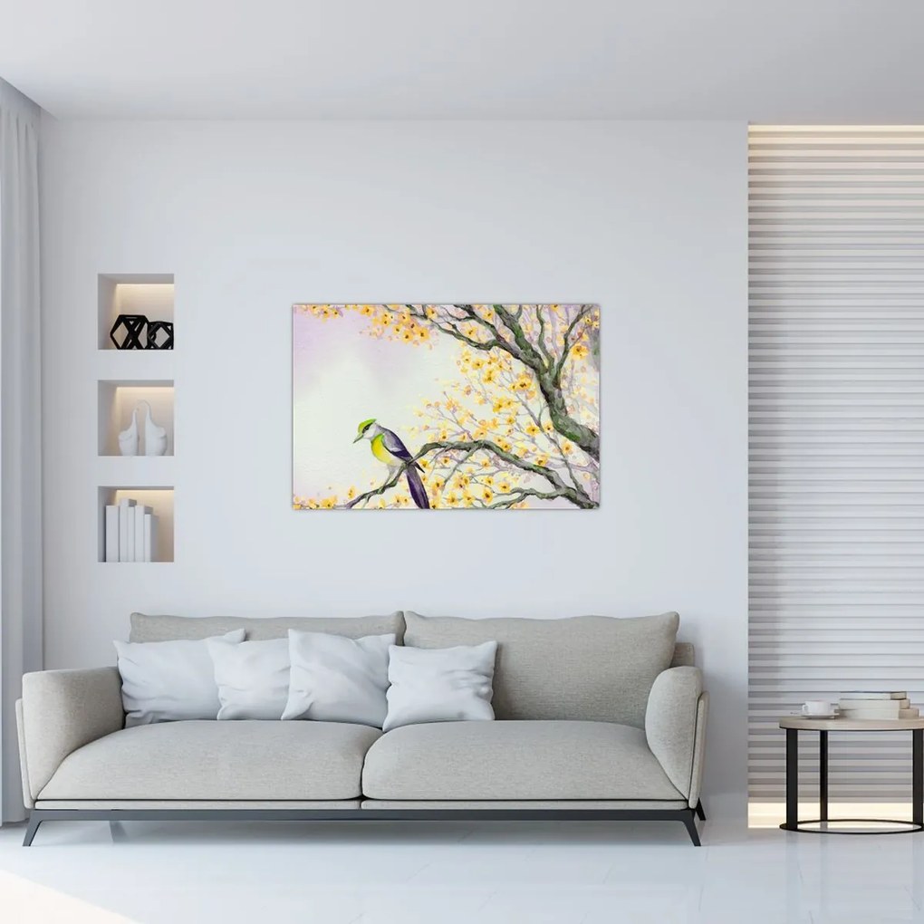 Tablou - Pasăre în copac,acuarelă (90x60 cm)