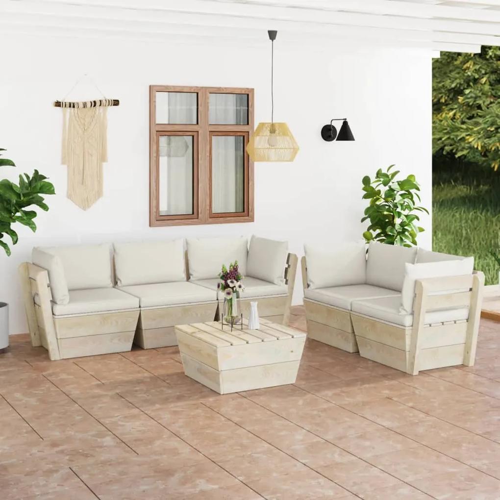 3063518 vidaXL Set mobilier grădină din paleți, 6 piese, cu perne, lemn molid