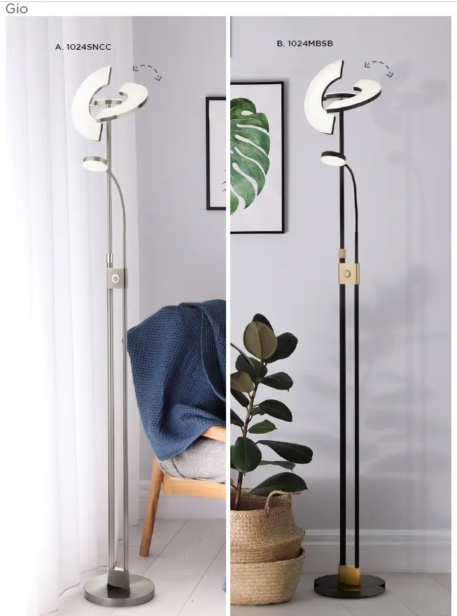 Lampadar LED, Lampa de podea design modern Gio, nickel satinat EU1024SNCC SRT