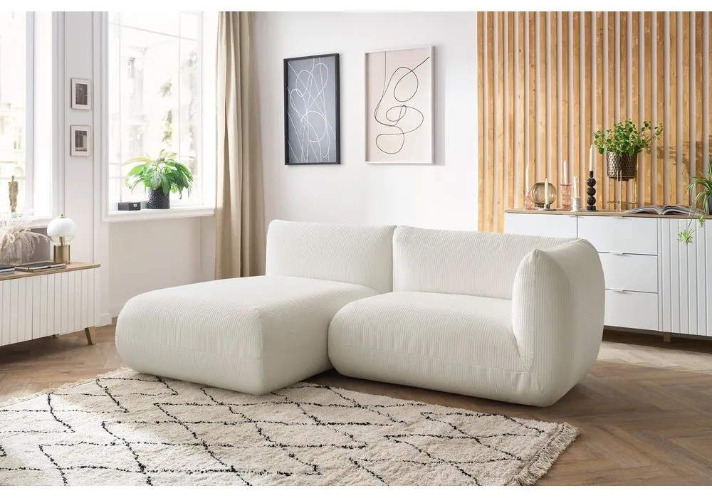 Colțar alb cu tapițerie din catifea reiată (cu colț pe partea stângă ) Lecomte – Bobochic Paris