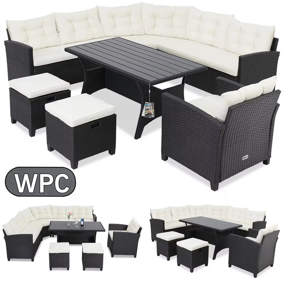 Deuba Set rattan Sedan + fotoliu + 2x taburet - negru