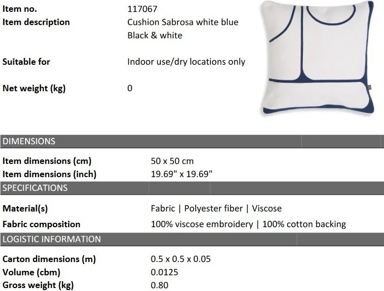 Perna decorativa design LUX Sabrosa 50x50cm, albastru/ alb