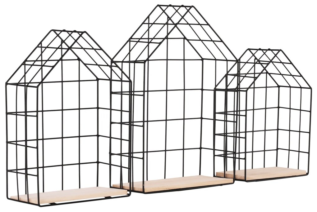 Set de 3 rafturi, natural/negru, AZURI