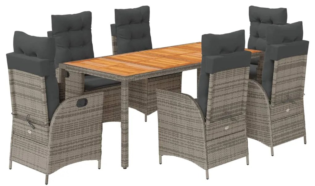 3213109 vidaXL Set mobilier de grădină cu perne, 7 piese, gri, poliratan