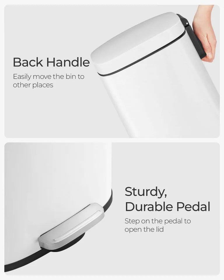 Cos de gunoi cu recipient si capac, metal, alb, Songmics