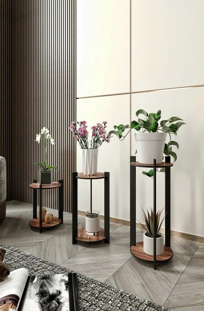 Suport pentru flori Flower Desk Round - Nuc