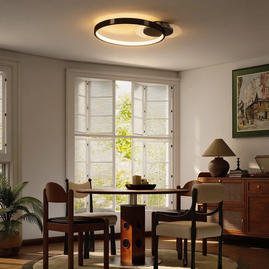 HOMCOM Lampă de tavan LED Modernă de 40W cu 2 Inele și Lumină Reglabilă, Negru | Aosom Romania