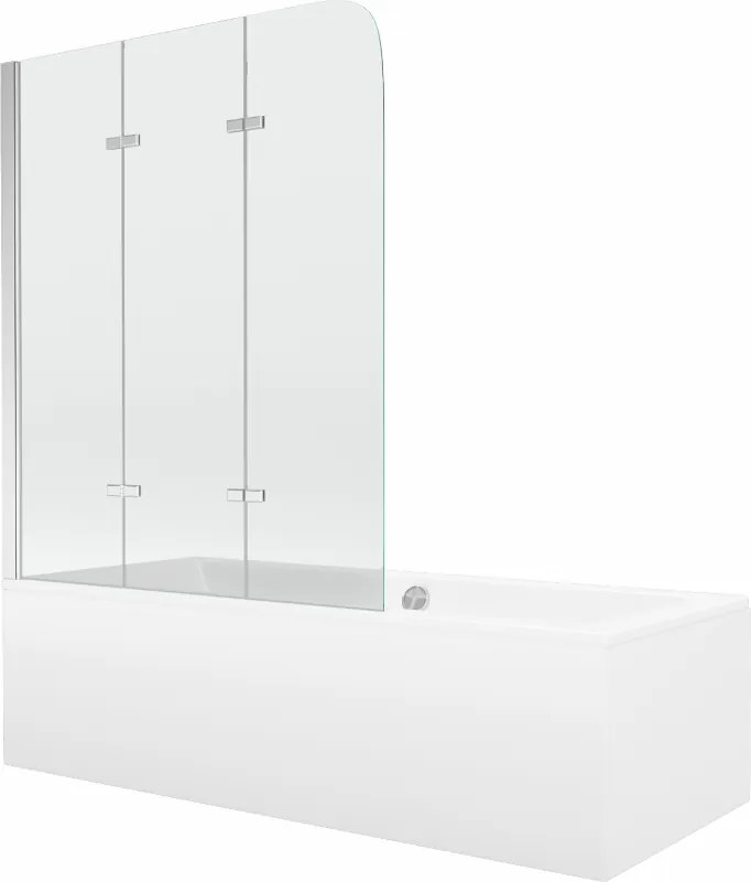 Mexen Cube cada dreptunghiulară 170 x 80 cm cu carcasă și paravan cu 3 panouri 120 cm, transparent, crom