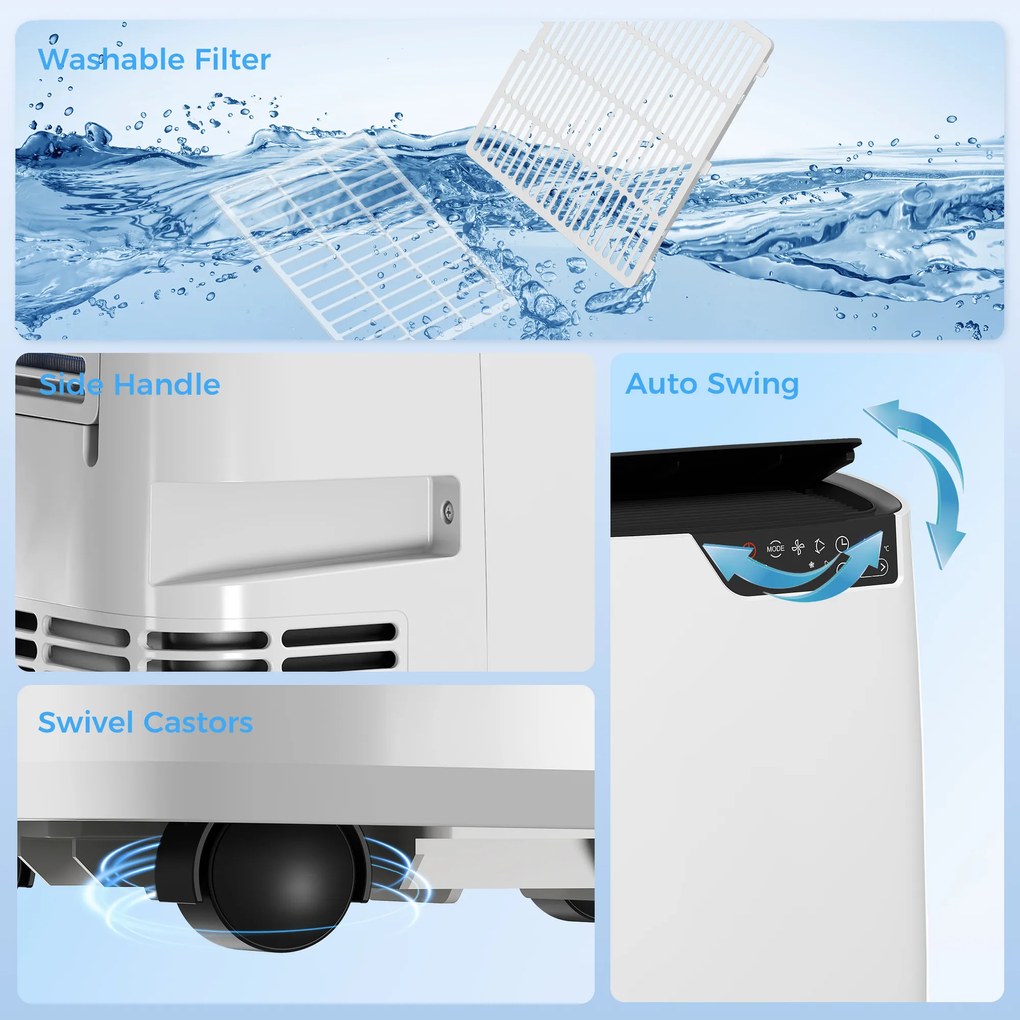 HOMCOM Aparat de aer condiționat portabil 12000 BTU, aparat cu funcții de răcire, dezumidificare, ventilator, mod somn, control vocal WiFi | Aosom Romania