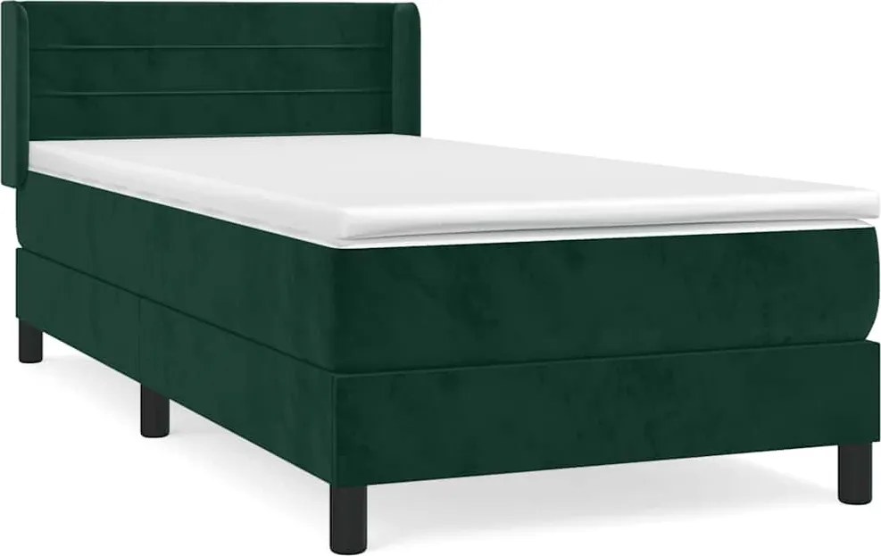 vidaXL Pat box spring cu saltea, verde închis, 90x190 cm, catifea