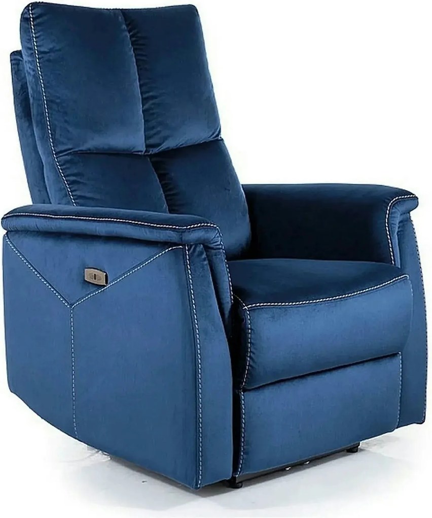 Fotoliu recliner NEPTUN, albastru inchis, stofa catifelata/metal, 76x9