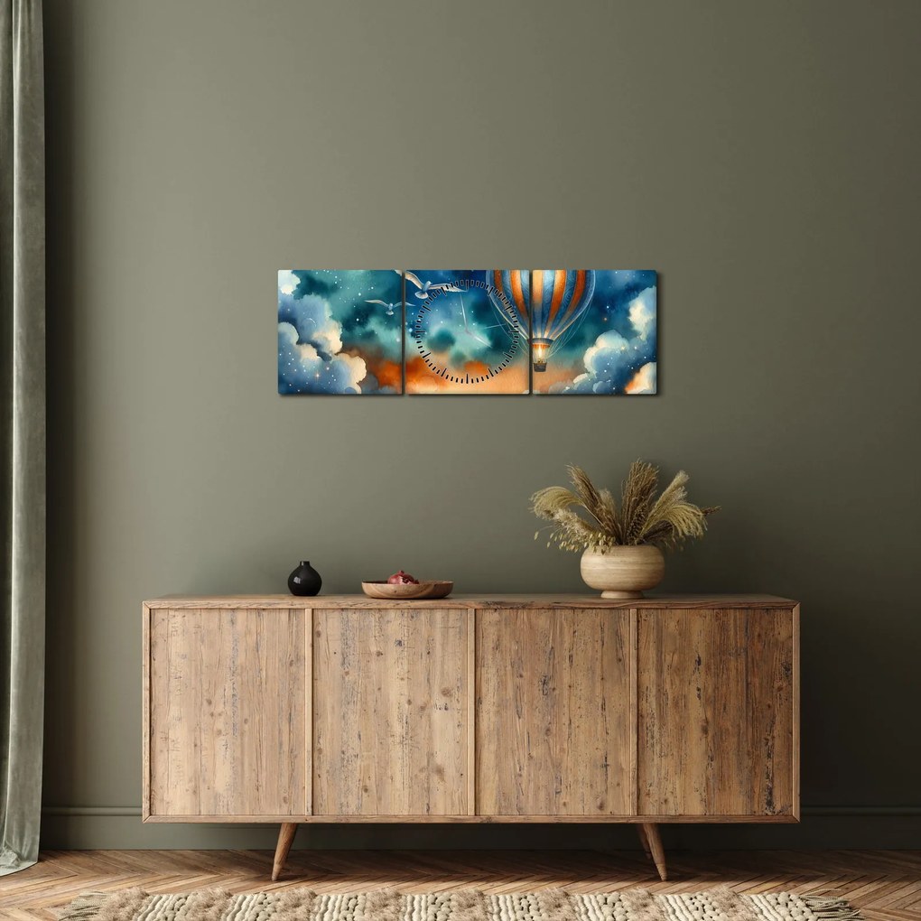 Tablou - Zbor sub cerul nopții (cu ceas) (90x30 cm)