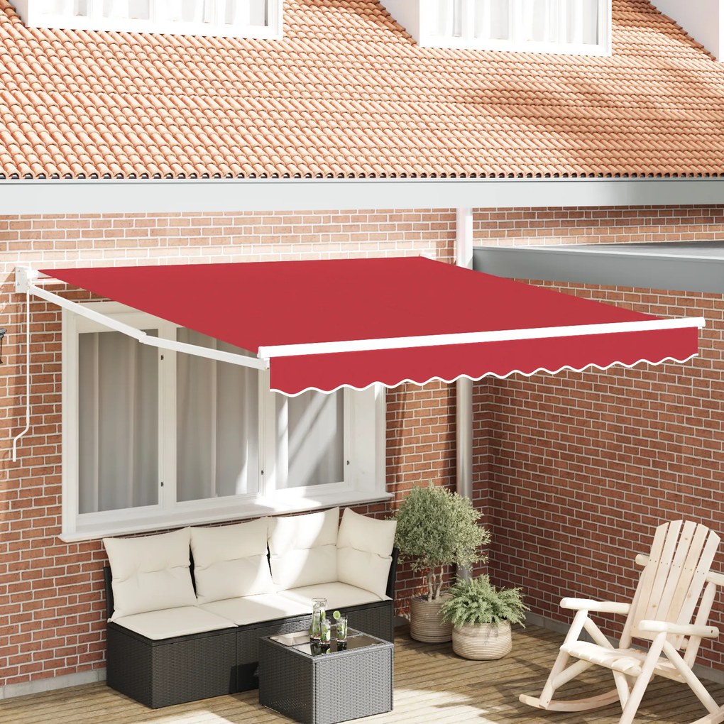 Marchiză manuală retractabilă roșie 350x250 cm