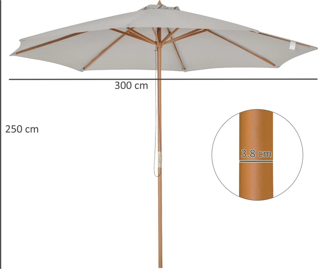 Outsunny Umbrelă de Grădină cu Șnur și Deschidere Reglabile, Ø300x250 cm, Gri | Aosom Romania