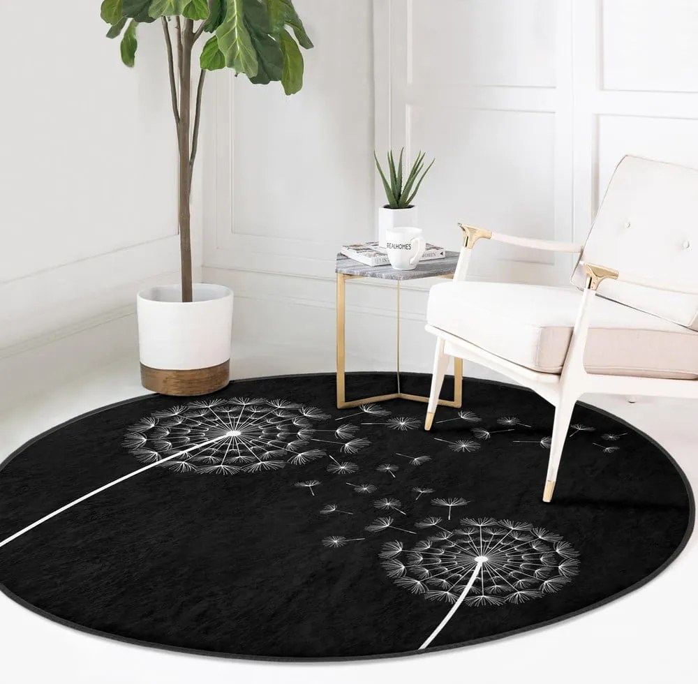 Covor rotund negru lavabil adecvat și pentru aspiratoare robot ø 100 cm Comfort – Mila Home