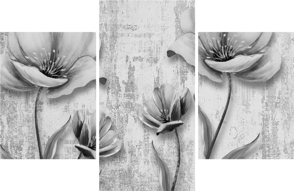 Tablou - Flori alb-negru pe fundal (90x60 cm)