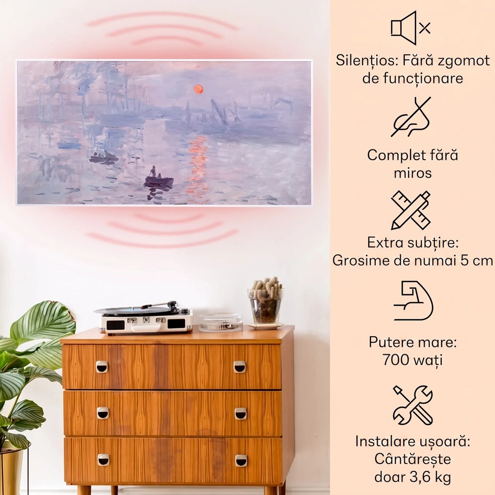 Klarstein Wonderwall Air Art Smart, încălzitor cu infraroșu, 120 x 60 cm, 700 W, aplicație, răsărit de soare