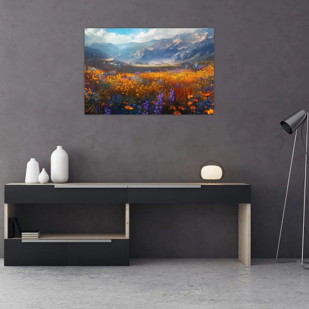 Tablou - Peisaj montan pictat II. (90x60 cm)