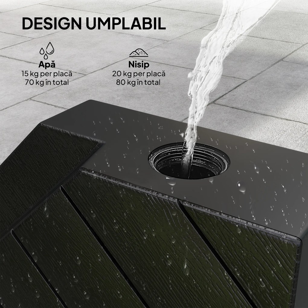 Outsunny Set de 4 Greutăţi pentru Umbrelă din HDPE cu Efect de Lemn, 80x80x13 cm, Negru | Aosom Romania