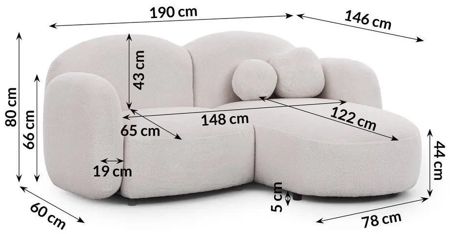 Colțar crem cu tapițerie din țesătură bouclé (cu colț pe partea dreaptă/cu șezlong) Orbit – Ropez