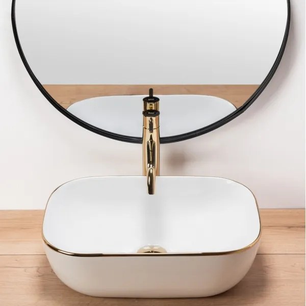 REA-U8736 - Lavoar pentru blat BELINDA 33,5x46,5 cm ceramică/alb/auriu