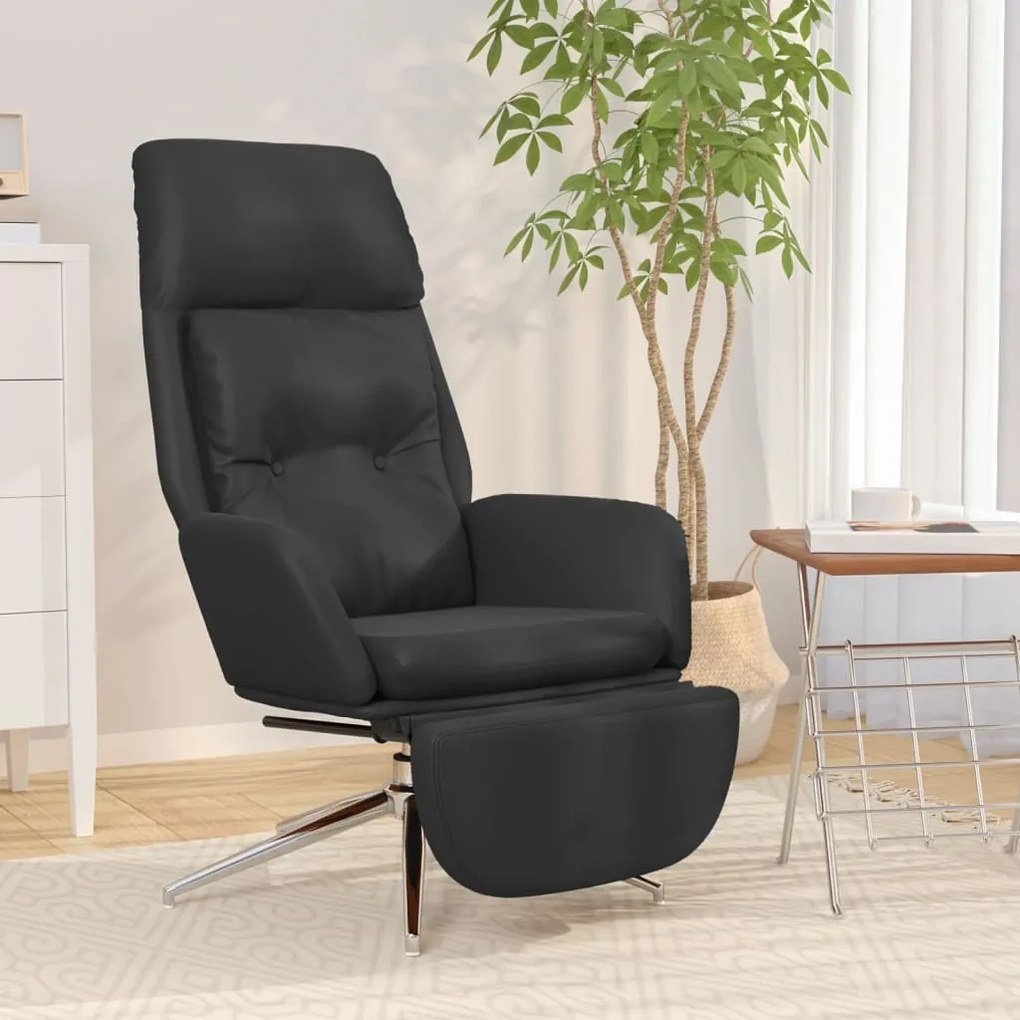 3097743 vidaXL Scaun relaxare cu taburet negru piele naturală/piele ecologică