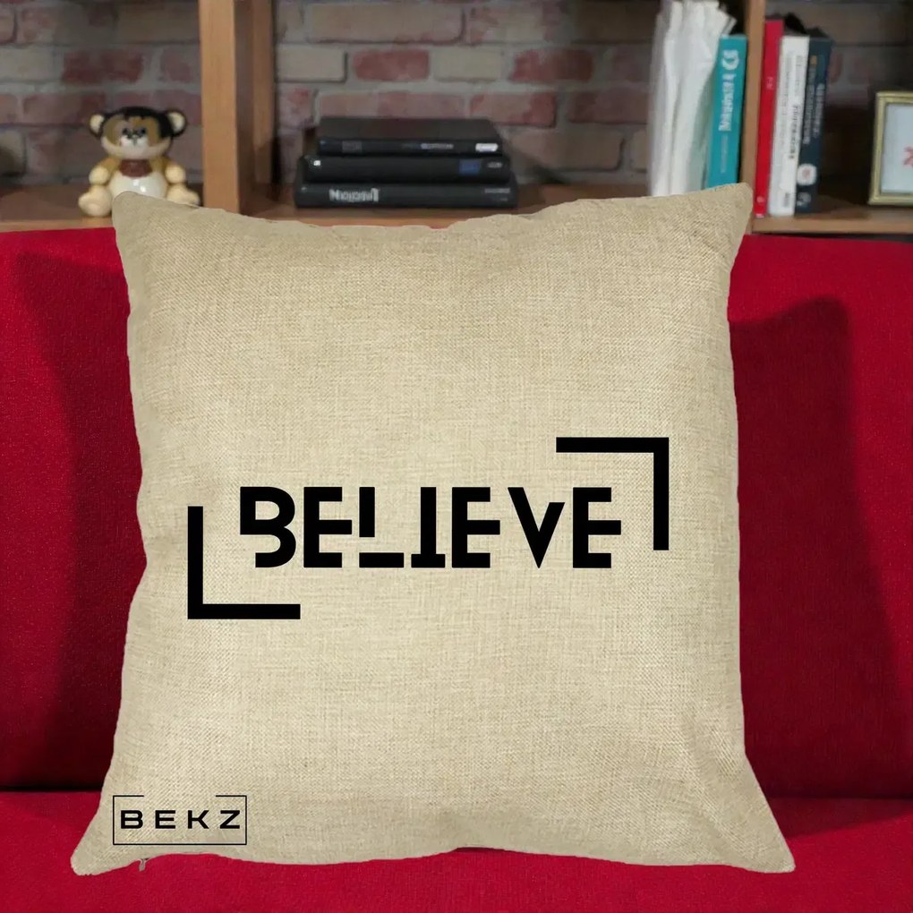 Perna Decorativa Believe Minimalist, 40x40 cm, Crem, Husa Detasabila, Perna Inclusa, BEKZ®