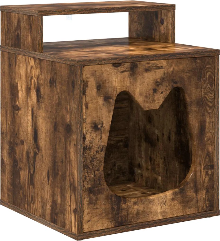 vidaXL Casa pentru pisici Stejar fumuriu 42,5 x 40 x 53,5 cm