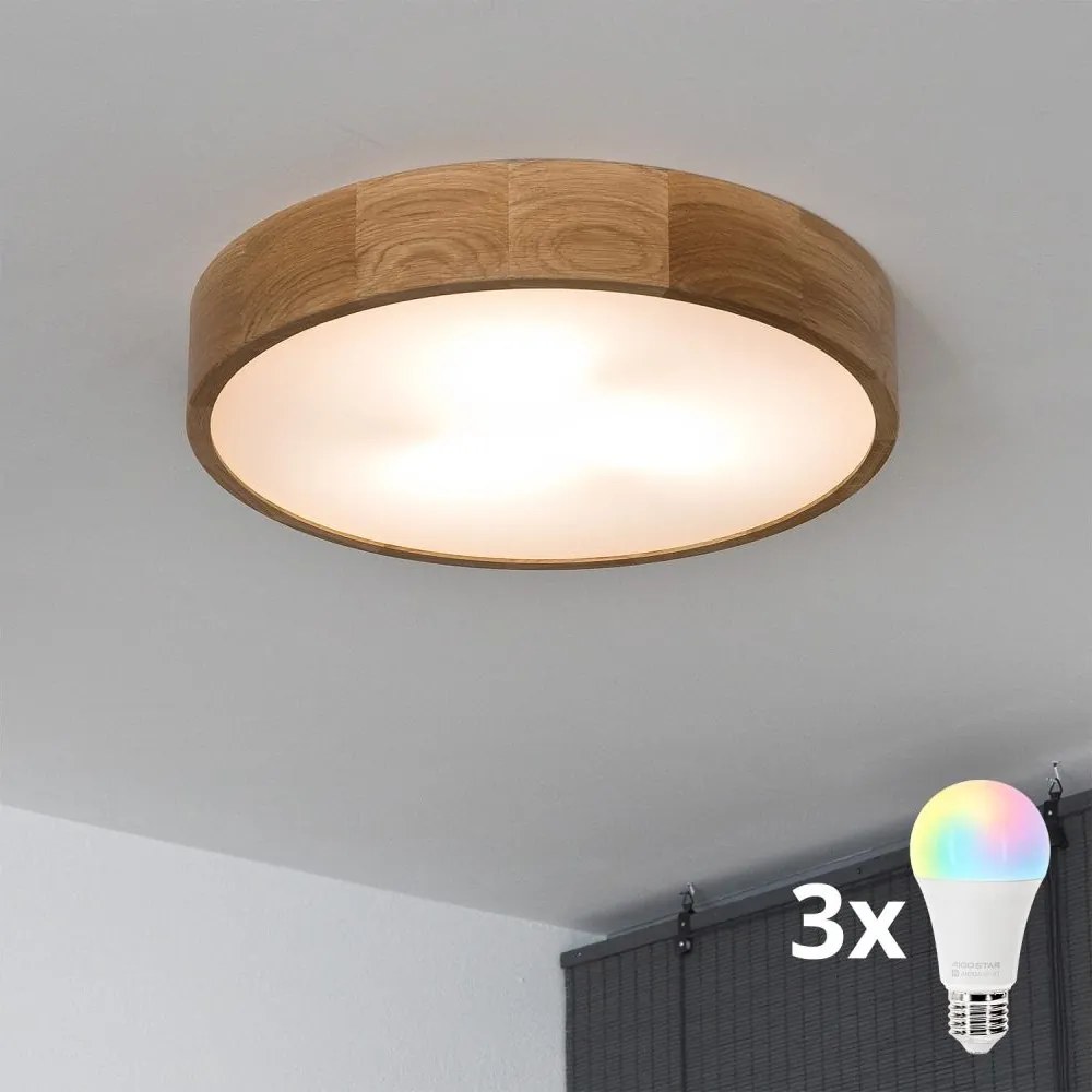 BRILAGI - Plafonieră LED RGBW dimabilă CARVALHO, 3xE27/12W/230V, Wi-Fi, stejar, Ø 47,5 cm