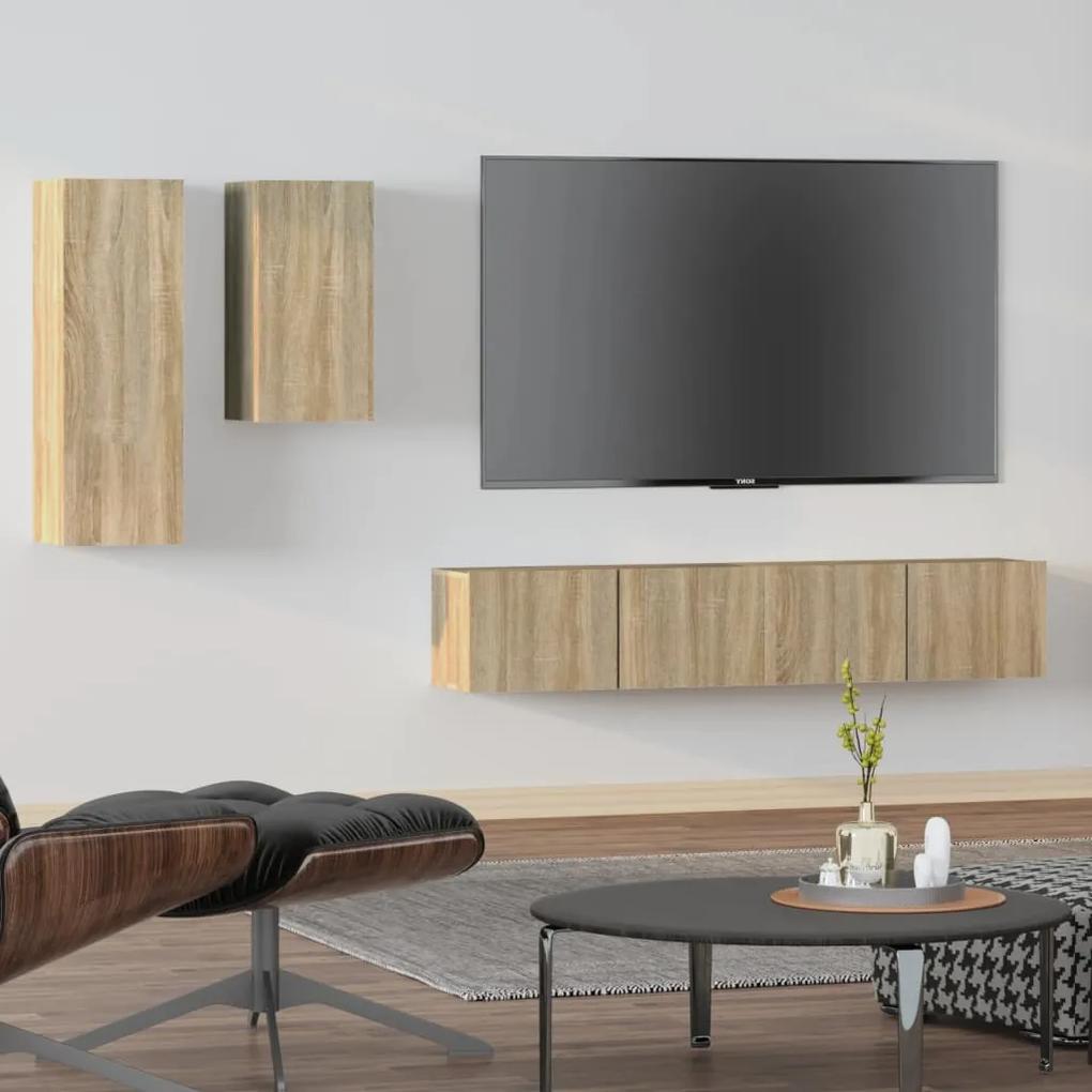 Set dulap TV, 4 piese, stejar sonoma, lemn prelucrat 4, Stejar sonoma, 80 x 30 x 30 cm