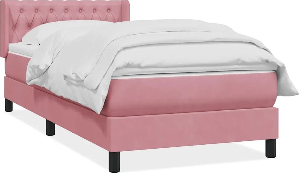 vidaXL Pat box spring cu saltea, roz, 90x210 cm, catifea