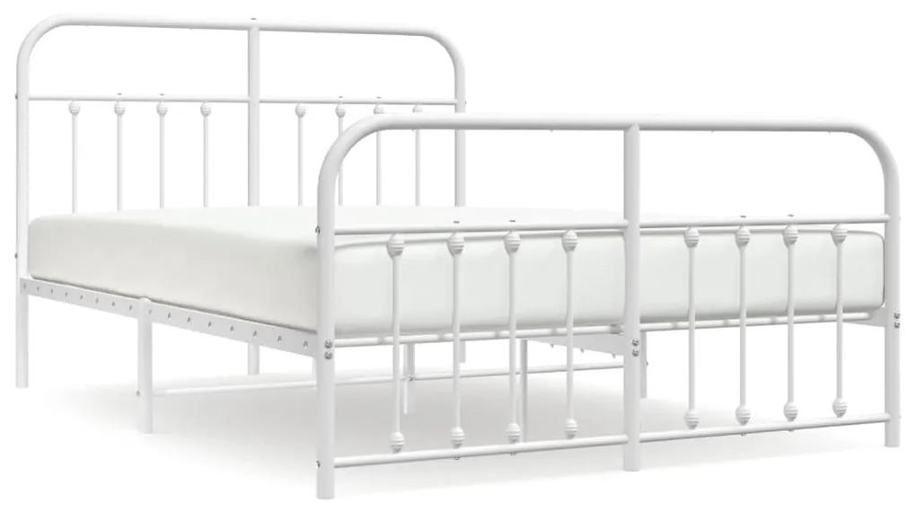 352645 vidaXL Cadru de pat metalic cu tăblie de cap/picioare, alb, 140x190 cm