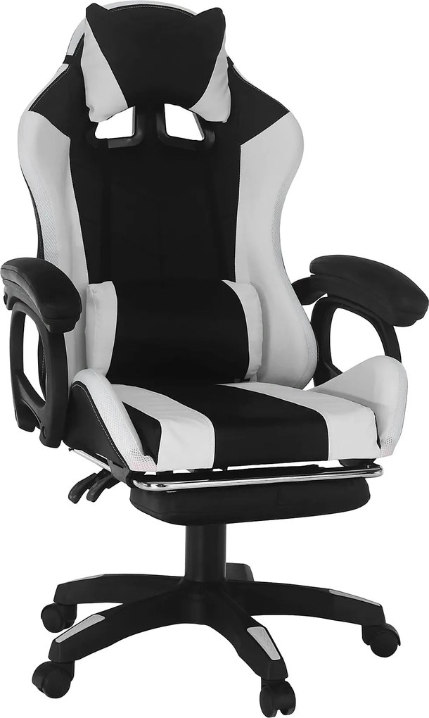 Scaun de birou JOVELA, negru/alb, piele ecologica, 65x65x114/124 cm