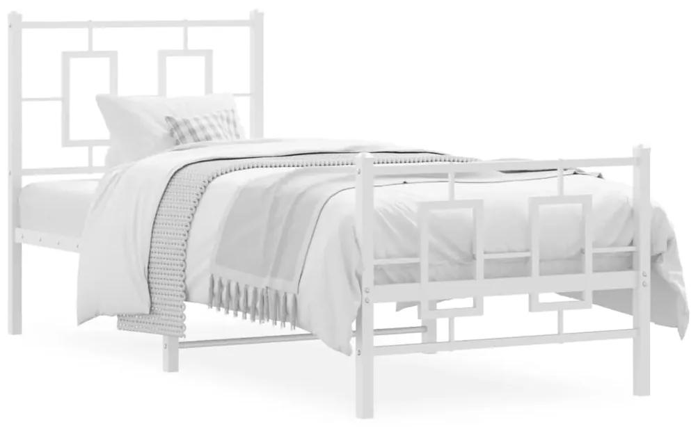 374298 vidaXL Cadru de pat metalic cu tăblie de cap/picioare, alb, 75x190 cm