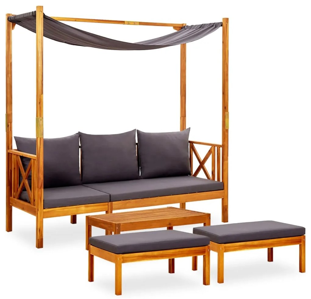 vidaXL Bancă de grădină cu masă şi taburete, lemn masiv de acacia